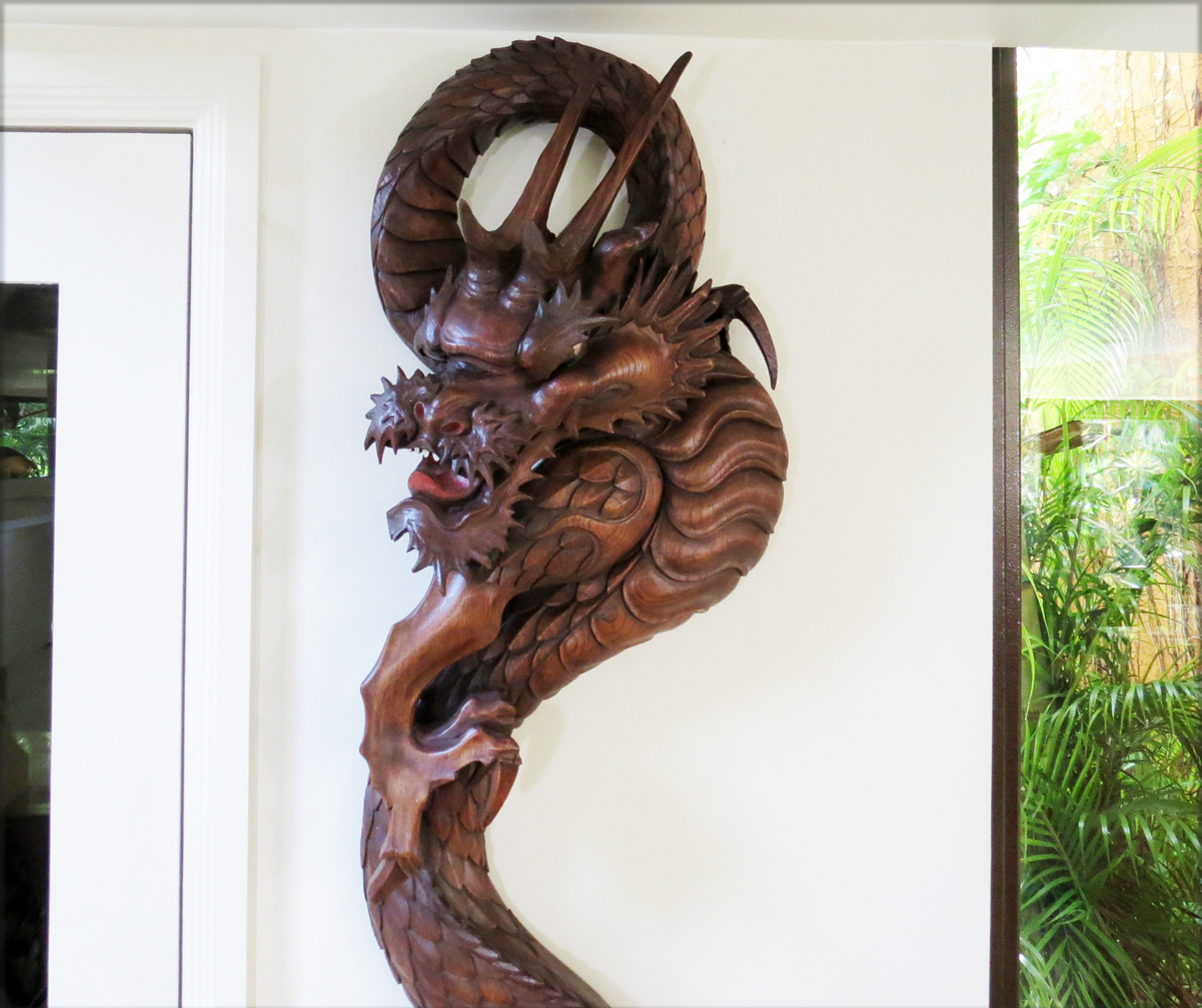 Huge Rare Wood Carved Wall Sculpture Japanese Dragon Modernism